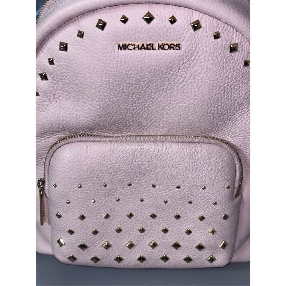 Michael Kors Medium Studded Pebbled Leather Backpack powder blush ballet pink